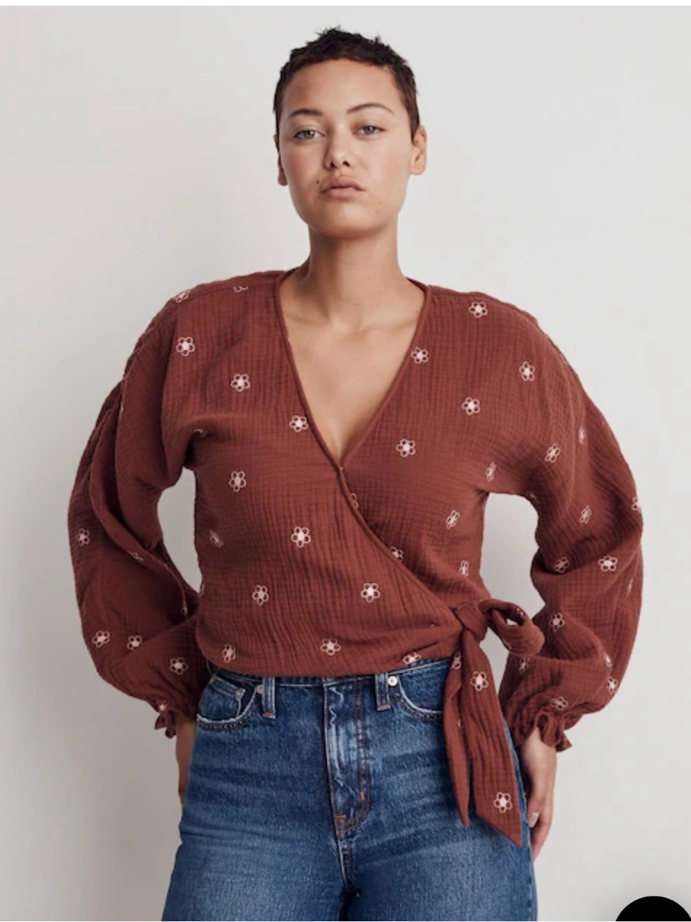 Madewell Lightspun Maira Cotton Gauze Wrap Top in Burnished Mahogany Size Small